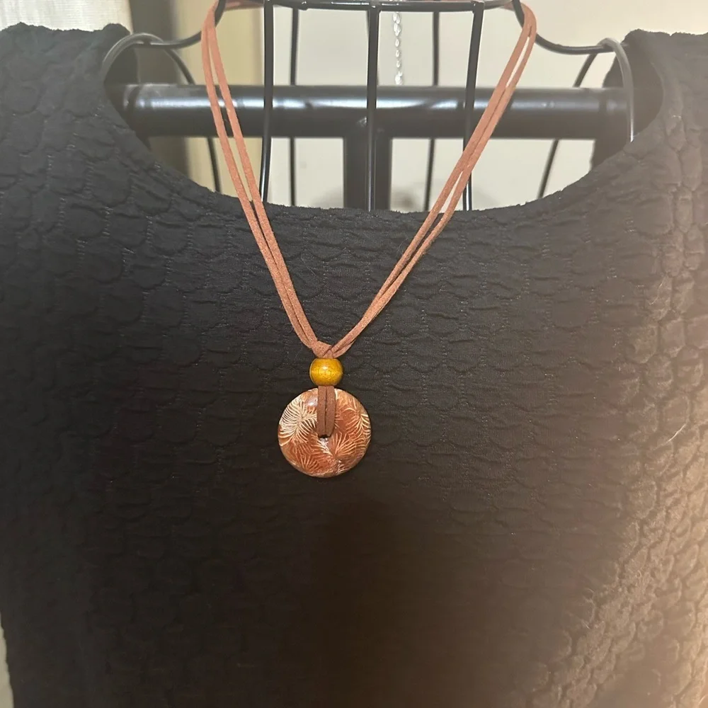 Coral Fossil Jade Donut Pendant Necklace - Picture 8 of 10